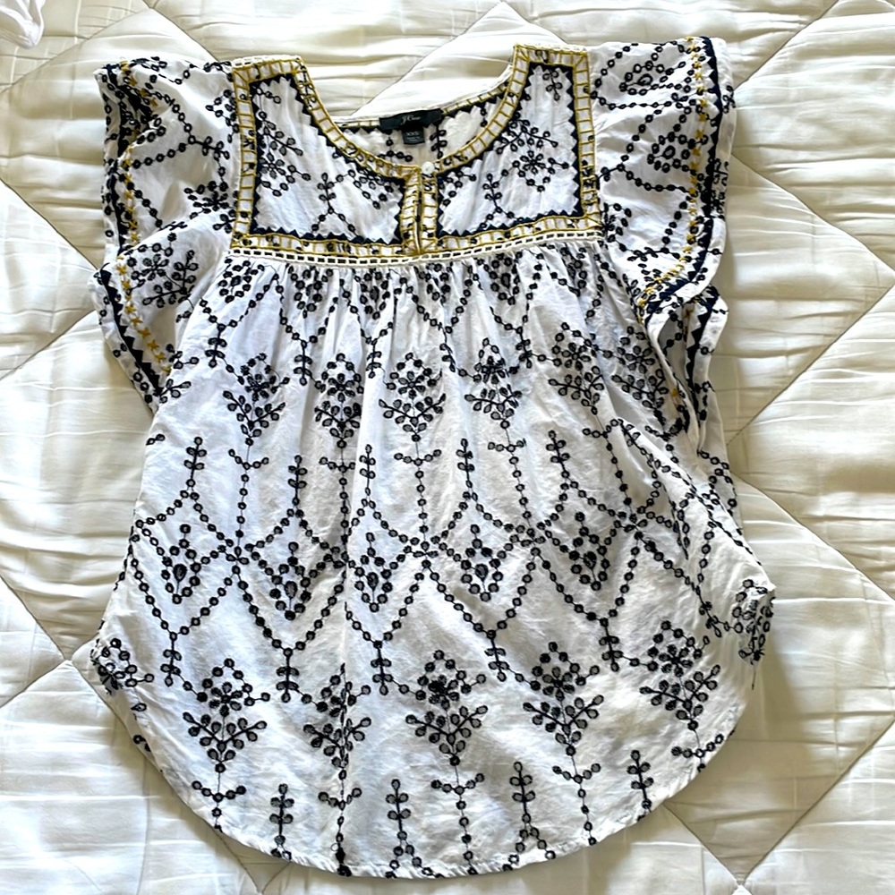 J.Crew | Flutter Sleeved Eyelet Top (Sz XXS)